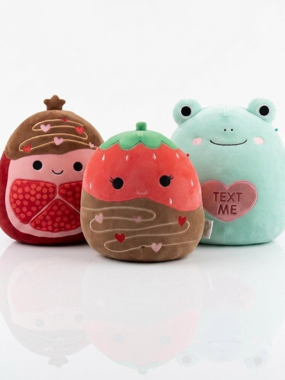 SQUISHMALLOWS VALENTINE Lot of 3 Plush Toys: Strawberry, Pomegranate, and Frog